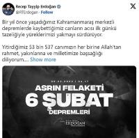 CUMHURBAŞKANI ERDOĞAN'DAN 6 ŞUBAT PAYLAŞIMI