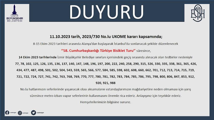 İZMİRLİLER 14 EKİM GÜNÜNE DİKKAT!